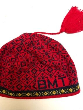 BMT Red and Black Knit Tassel Beanie Hat